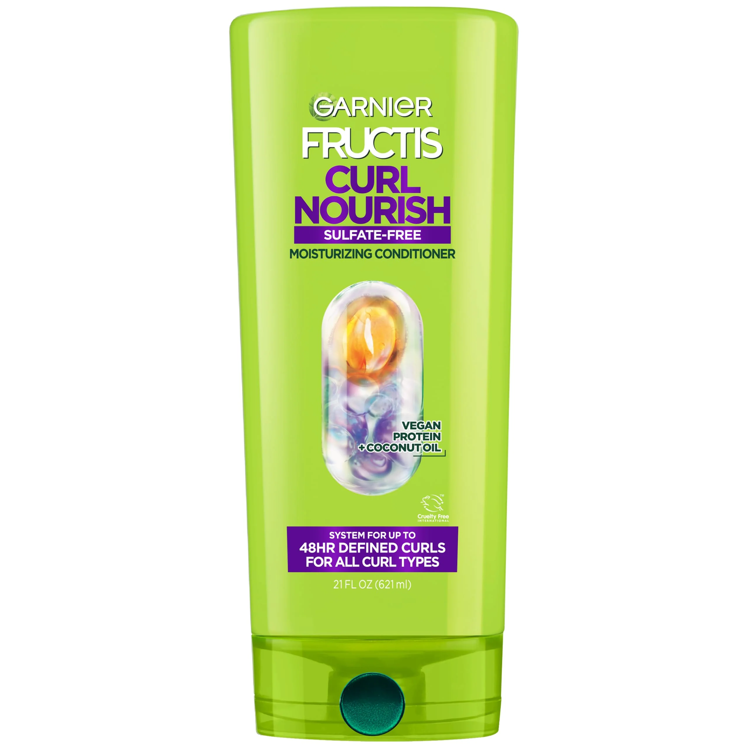 Next-Generation Garnier Fructis Curl Nourish Moisturizing Conditioner for Curly Hair Plant Protein and Coconut Oil Formula Up to 48HR of Curl Definition Sulfate Advanced
