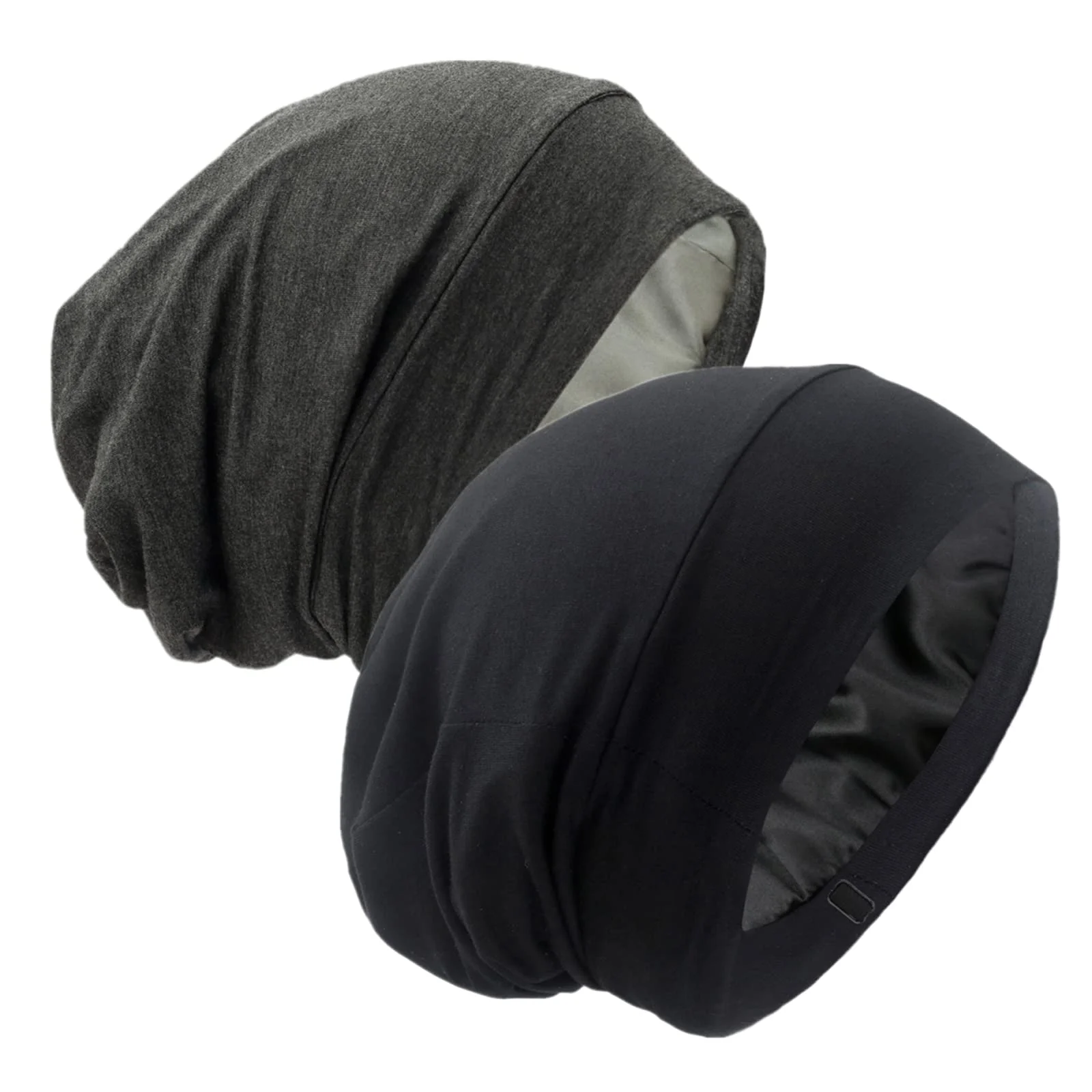 Quality Silk Satin Lined Bonnet Sleep Cap - Adjustable Stay on All Night Hair Wrap Cover Slouchy Beanie for Curly Hair Protection for Women and Men - Black High-Quality