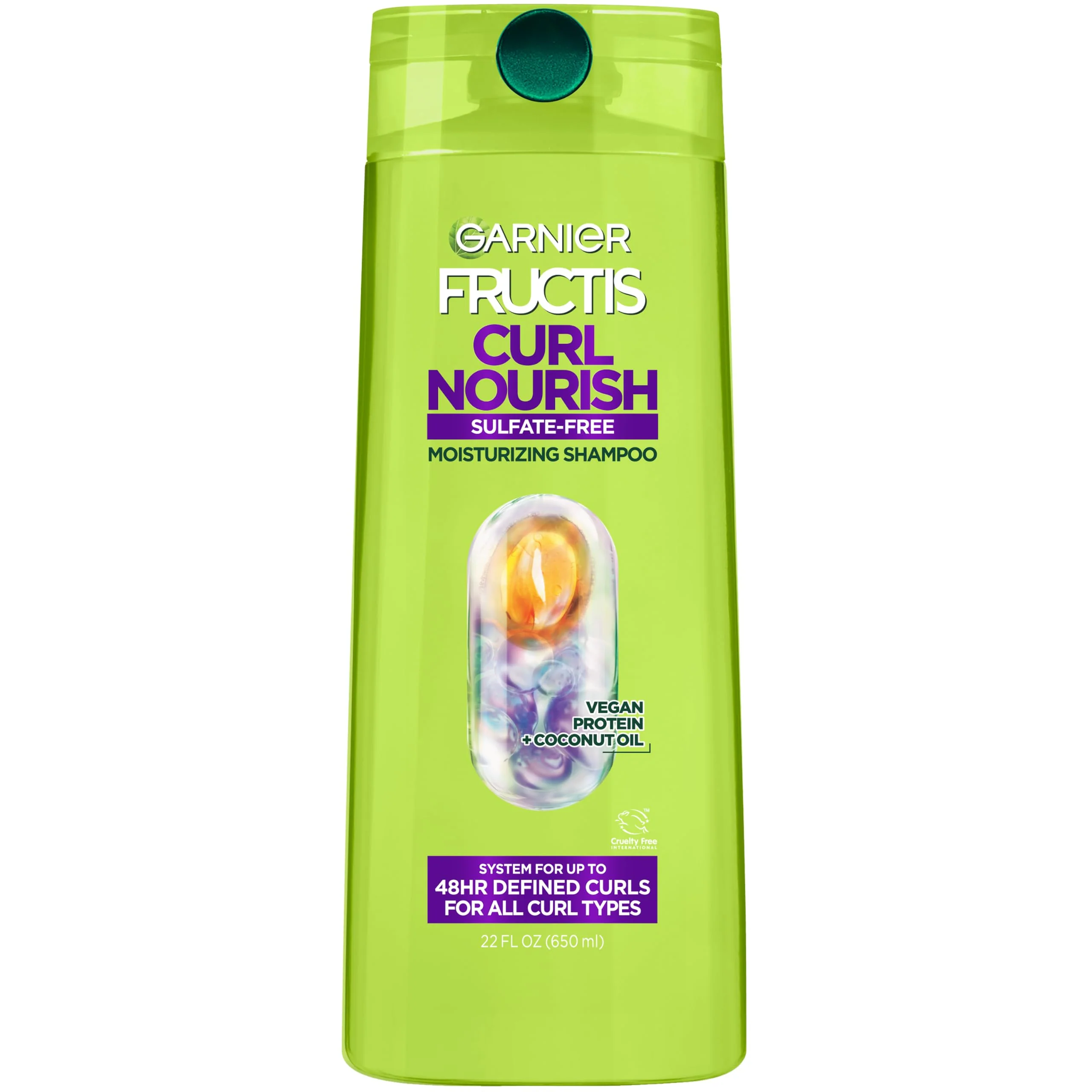 Green Garnier Fructis Curl Nourish Moisturizing Shampoo for Curly Hair Plant Protein and Coconut Oil Formula Up to 48HR of Curl Definition Sulfate Breathable