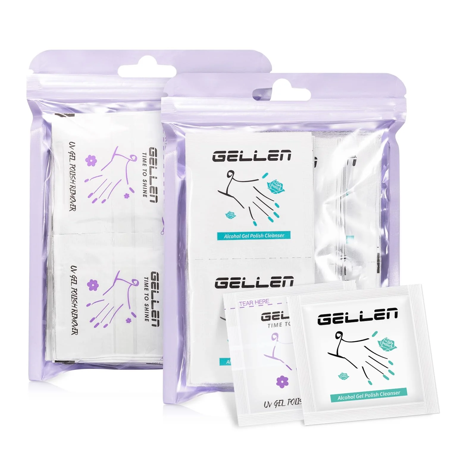 Official GELLEN Nail Cleanser Pads and Polish Remover Pads 100 Pack Quick Easy Natural