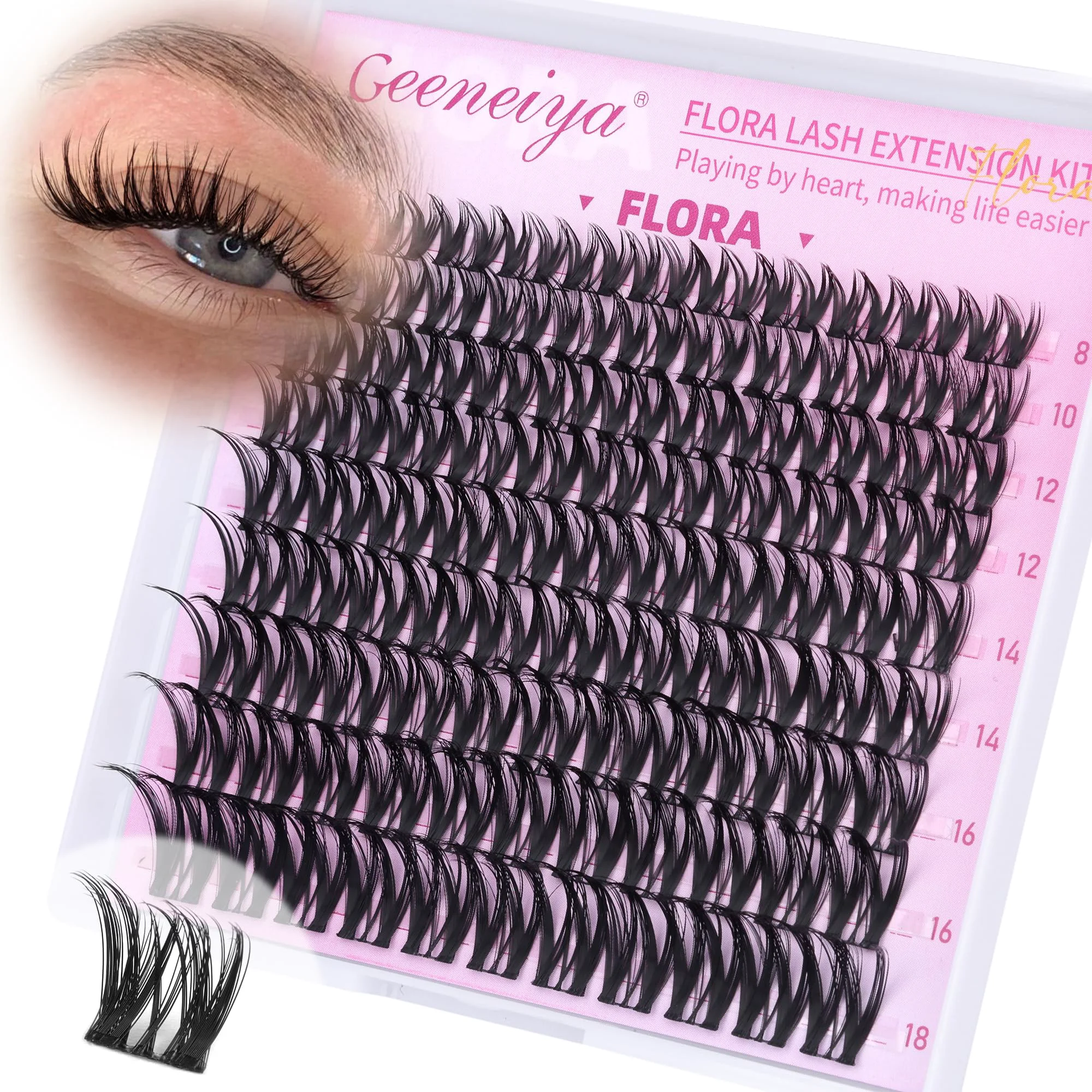 Enhanced Geeneiya FLORA Lash Clusters 8-18MM Wispy Eyelash Clusters Natural Cluster Lashes for Beginners Waterproof Cluster Eyelash Extensions DIY Lashes Pure