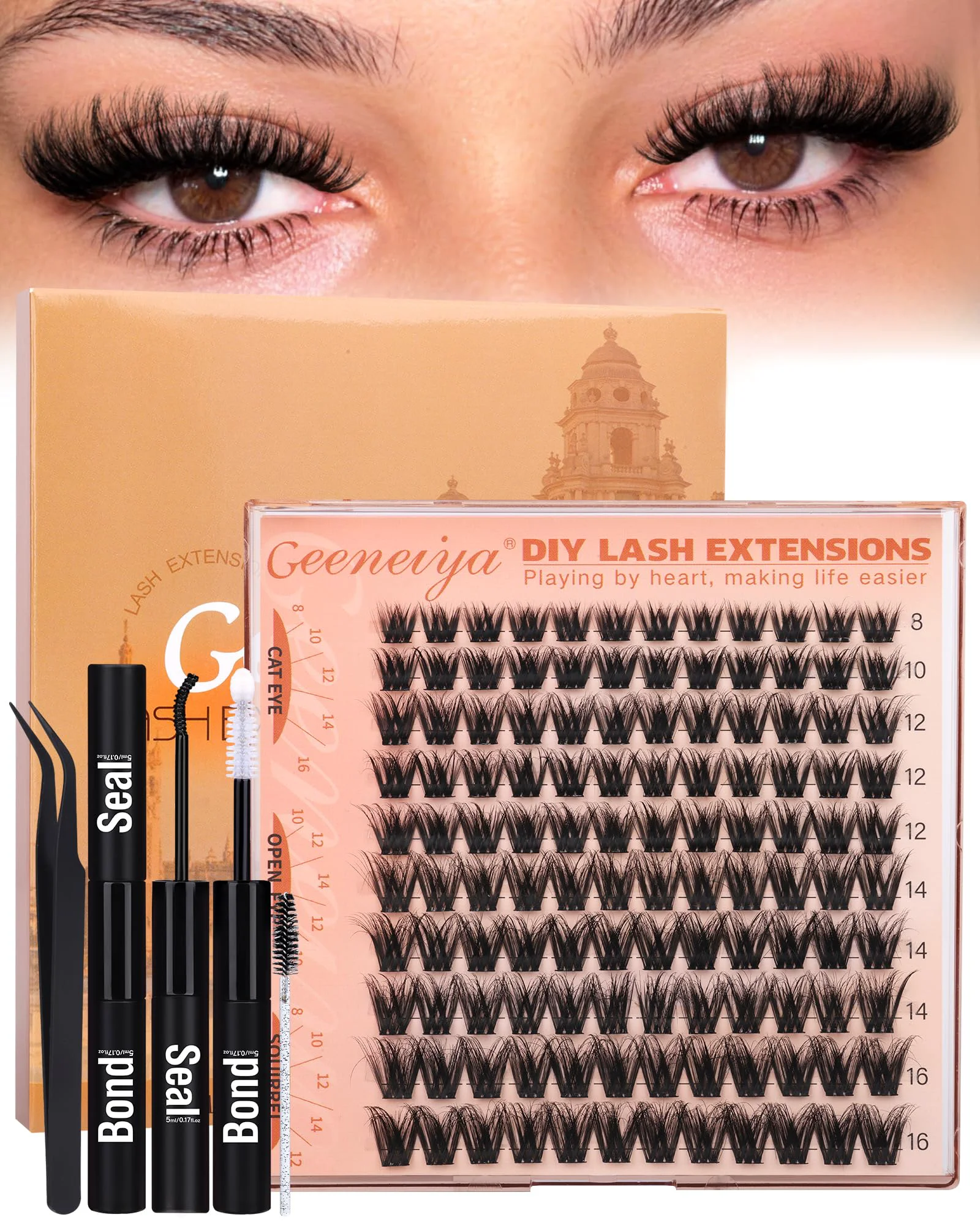 Traditional Geeneiya Fluffy Lash Clusters Kit Wispy Eyelash Clusters Kit 8-16MM Natural Lashes Clusters Kit C Curl Cluster Eyelash Extensions DIY Lash Proven