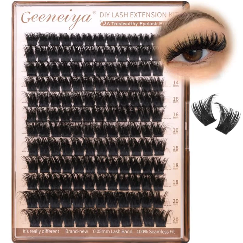 Artisan Geeneiya Lash Clusters 200D Full Eyelash Clusters 10-20mm Thick D Curvature Lash Extension Wispy Cluster Eyelash Extensions DIY Individual Eyelashes Top-Quality