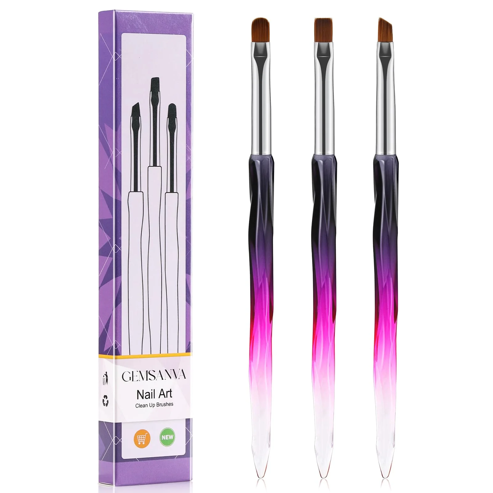 Prestigious GEMSANVA Nail Art Clean Up Brushes 3PCS Nail Brush For Cleaning Polish Mistakes on the Cuticles Flat Oval Fine Angled Gel Nail Brushes For Nail Art Minimalist