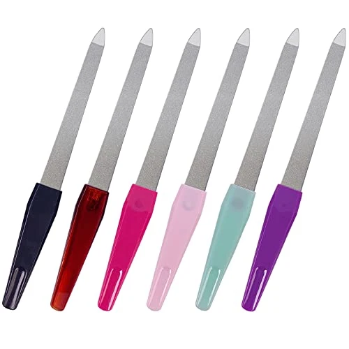 Green Metal Nail File 6 Pcs Nail Files for Natural Nails Made of Stainless Steel Sword Fingernail Files with Sharp Pointed Tip Non Slip Handle Diamond Proven