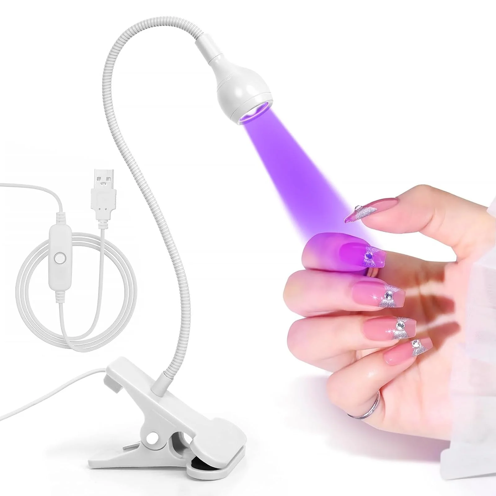 Professional Geisofu UV Nail Lamp White Metal 3W LED Dual Wavelength Dimmable USB Powered Flexible Compact Easy to Use Reliable