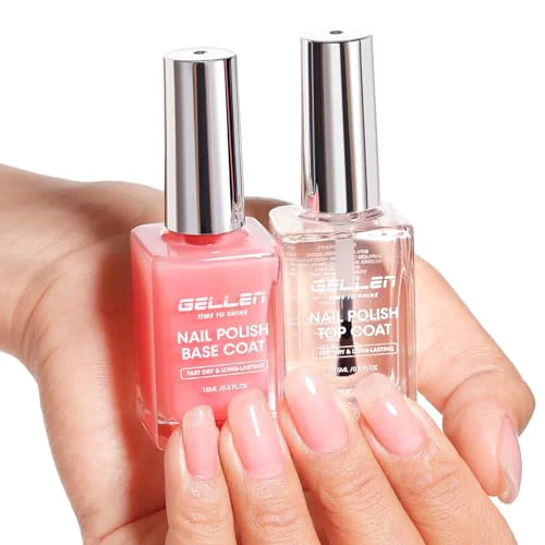Certified GELLEN Clear Nail Polish Base Top Coat Clear Pink Base Coat Shine No Wipe Top Coat Strengthen Thin Damaged Natural Nails Quick Dry Sheer Regular Luxury