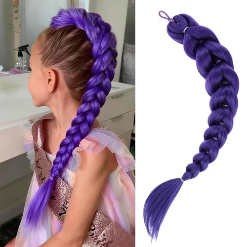 Solid Getgal 24 inch Purple Braids Ponytail Hair Pre Braiding Hair with Tie Synthetic Purple Hair Extensions for Halloween Costume Cosplay 24inch Braids Carefully Designed