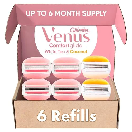 Excellent Gillette Venus ComfortGlide White Tea 4 count with Gillette Venus ComfortGlide plus Olay 2 count Women's Razor Blade Refills Exceptional