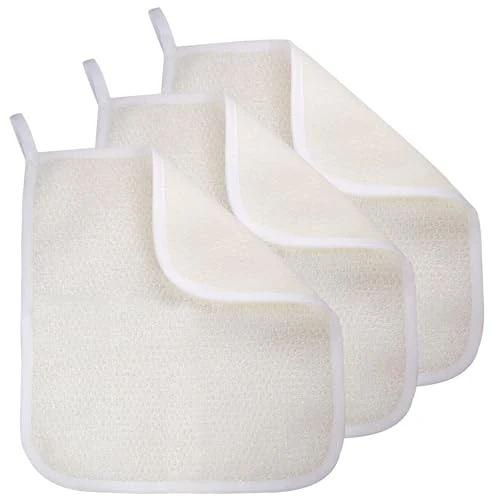 Artisan Exfoliating Washcloth 3 Pack Shower Cloth for Body and Face Exfoliator Scrubber Two Sides Exfoliate Shower Rag Wash Cloths Nylon Cotton Loofah Elegant
