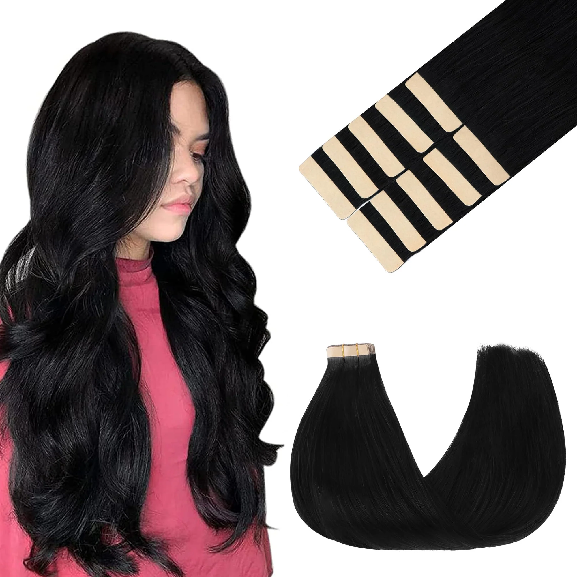 Classic GOO GOO Tape in Hair Extensions Human Hair 1C Mocha Brown 16inch 25g 10pcs Skin Weft Seamless Invisible Silky Straight with Thick Ends Remy Human Relaxed