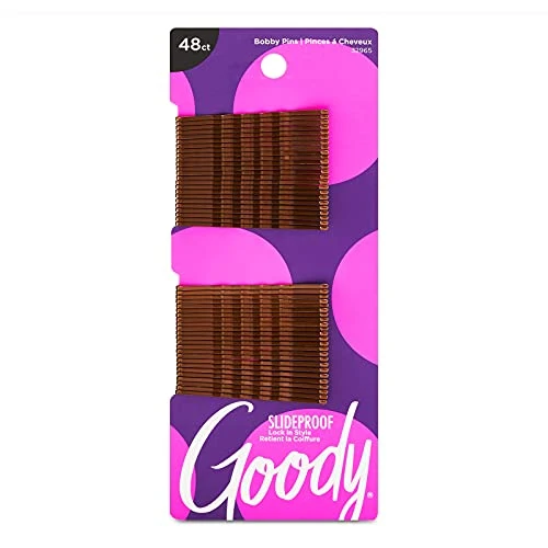 Prestigious Goody SlideProof Bobby Pins 48 Ct Brunette Brown High Gloss Bobby Hair Pins for Styling Lock In Style Comfortable Pain- Styling Accessories Trendy