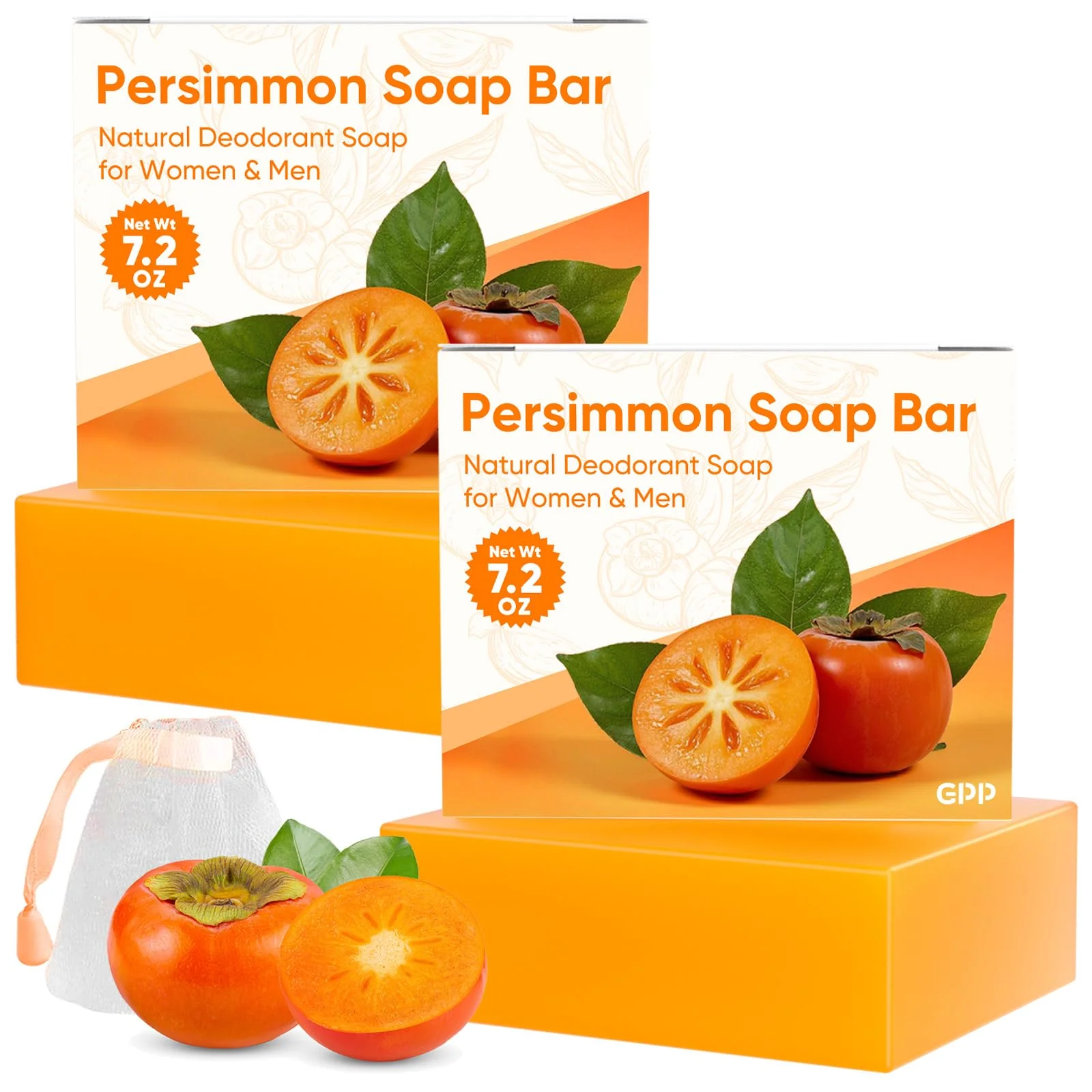 Easy-to-Use GPP Persimmon Soap Bar for Body Odor Control 2 PCS Natural Body Wash Soap for for Old People Smell Eliminating Body Odor Purifying Deodorizing Odor Dependable