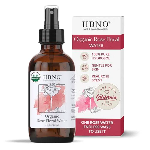 Soft HBNO California Bottled Organic Rose Water for Face 4 fl oz 120ml - USDA Organic Rose Water Spray for Cleansing- Pure Rosewater for Hair High-Quality