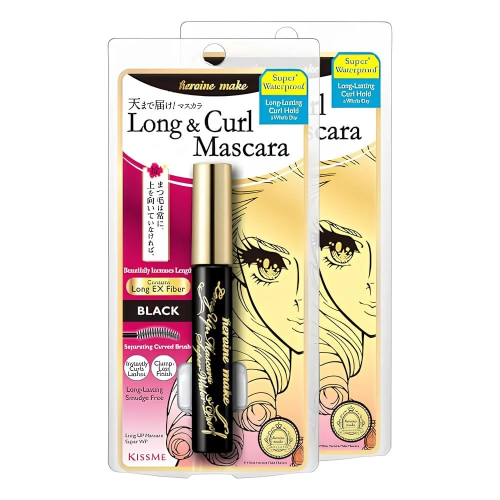 Premium Material Heroine Make by KissMe Waterproof Mascara Black Volumizing Lengthening Smudge-Proof Formula Waterproof Mascara for Long-Lasting Curl Volume Fine