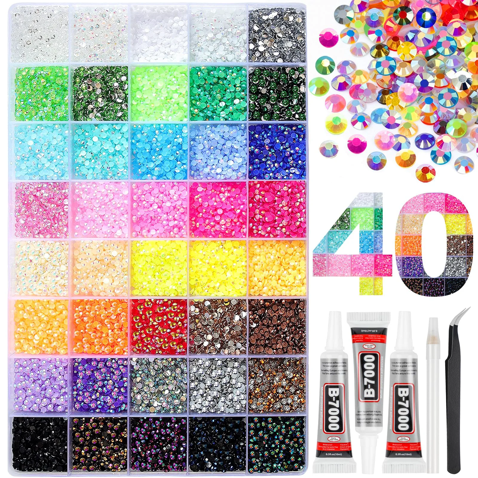 Selected 50000Pcs 40 Colors Resin Jelly Rhinestones for Bedazzling 3mm Multicolor Flatback Gems for Crafting Bedazzler Kit with 3Pcs 10ml B7000 Glue Outstanding