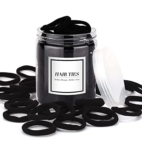 Convenient iFwe 50PCS Black Hair Ties Cotton Seamless Ponytail Holders No Damage Elastics Hair Bands for Thick Heavy Curly Hair Green