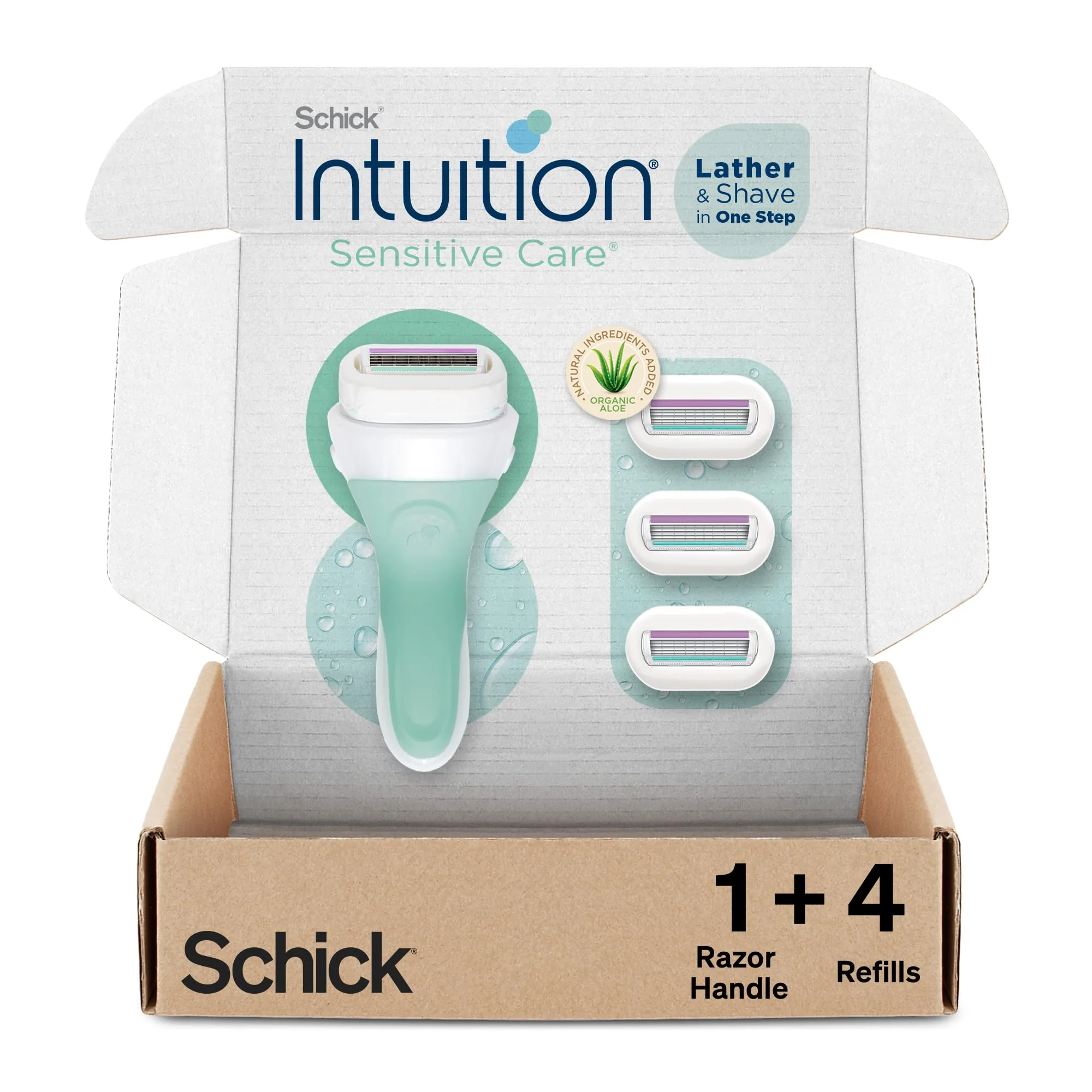 Premium Material Schick Intuition Razors for Women with Sensitive Skin 1 Razor 4 Intuition Razor Blades Refill with Organic Aloe Elite