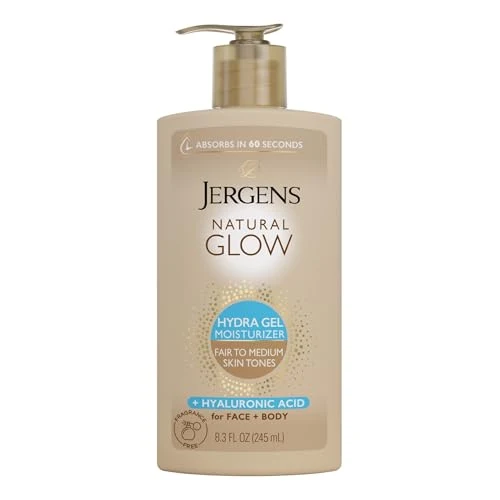 Pure Jergens Natural Glow Hydra Gel Moisturizer Gradual Tanning Lotion with Hyaluronic Acid Hydrating Tanning Gel Fragrance- Self Tanner Fair Certified