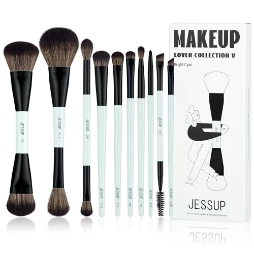 Exceptional Jessup Makeup Brushes Set 10pcs Double Sided Foundation Contour Blush Highlight Blending Eyebrow Brush Eyeshadow Eyeliner Concealer Brush Bright Exclusive