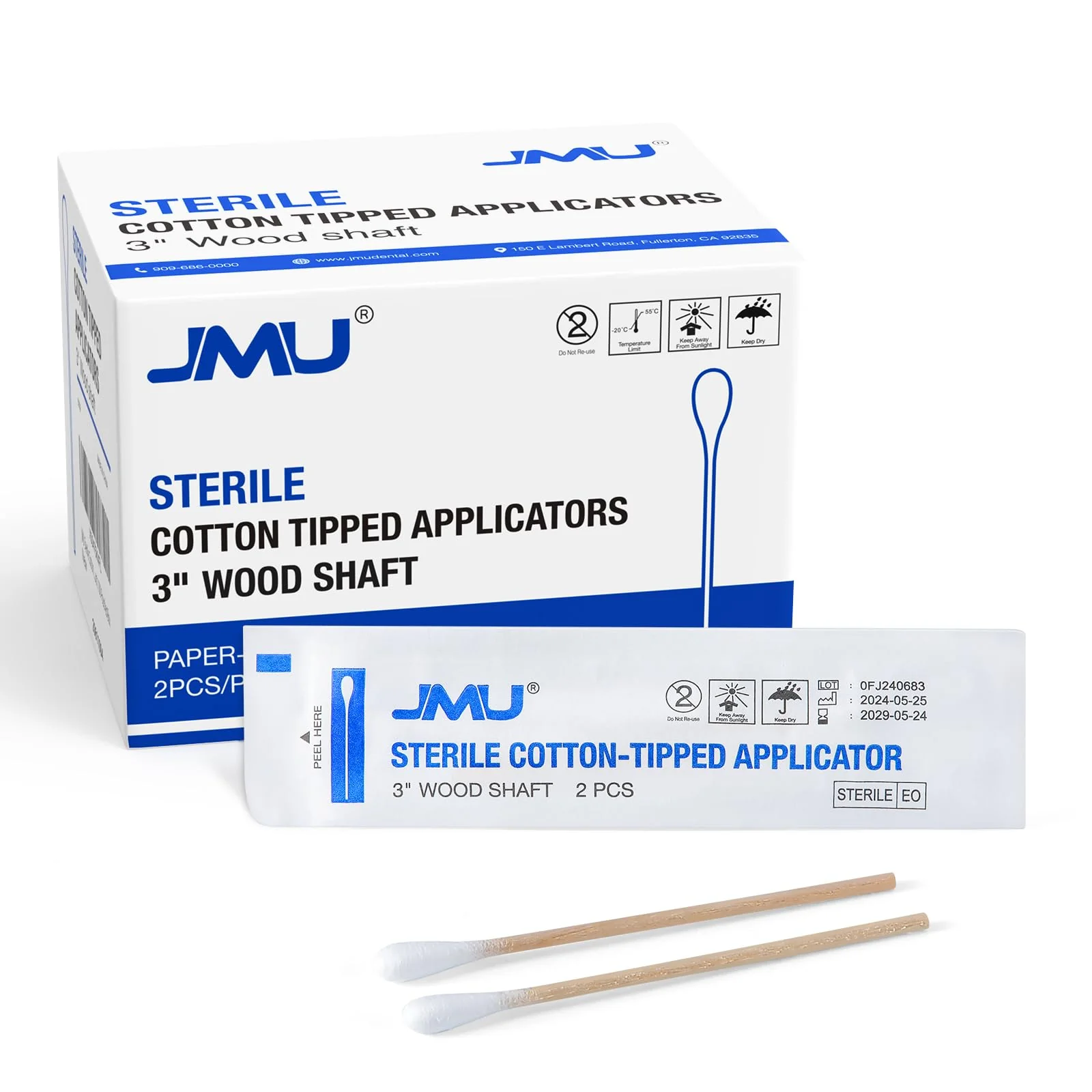 Selected JMU Sterile Cotton Tipped Applicators 2000 Medical Cotton Swabs Wood Shaft Carefully Designed