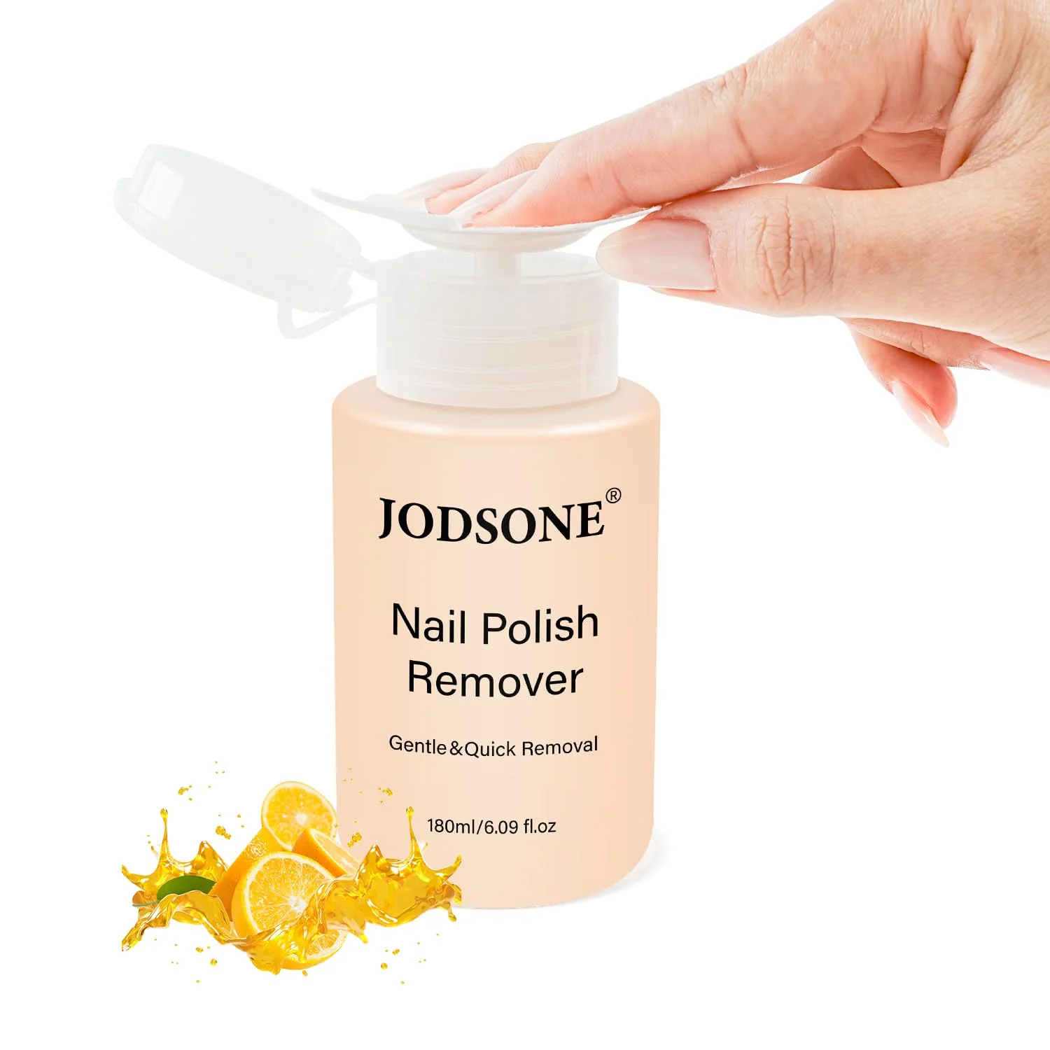 Premium JODSONE Non-Acetone Nail Polish Remover 6.09 Fl.Oz Orange Scent Nail Polish Remover Gentle Nail-friendly with Vitamin E Aloe Push-down Pump Easy Certified