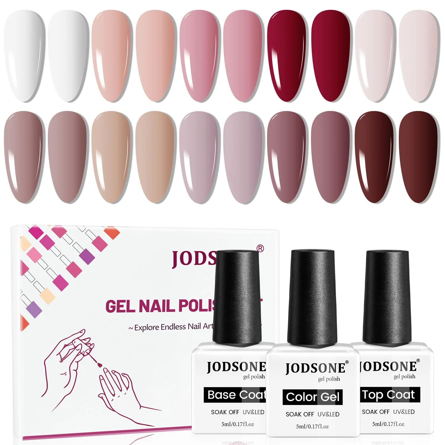 Responsible JODSONE 23 PCS Gel Nail Polish Kit with U V Light Popular Color with Durable Base Coat Matte Glossy Top Coat Relaxed