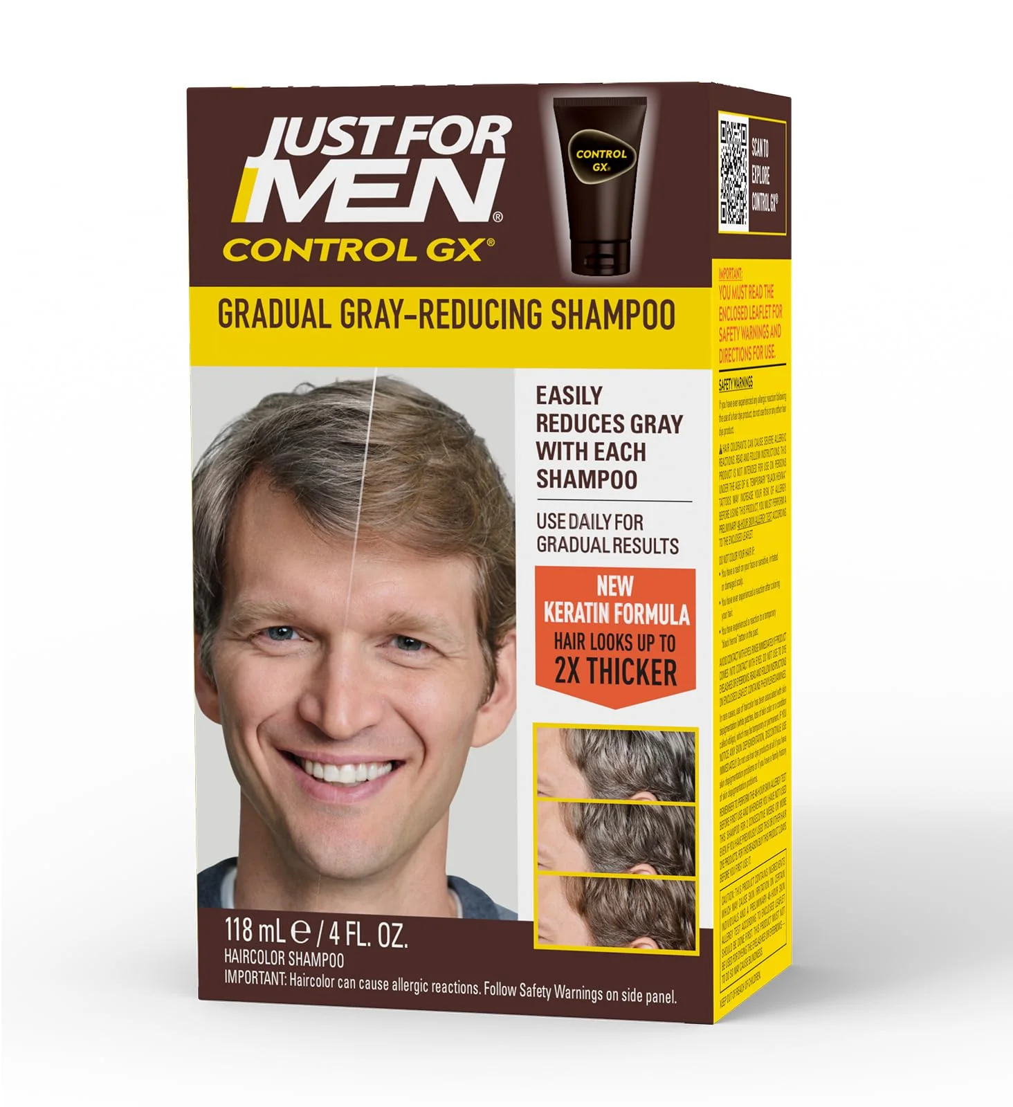 Specialty SHAMPOO Just for Men Control GX Grey Reducing for Lighter Shades of Hair Blonde to Medium Brown Gradual Hair Color with Keratin 4 Fl Oz - Pack of 1 Sophisticated