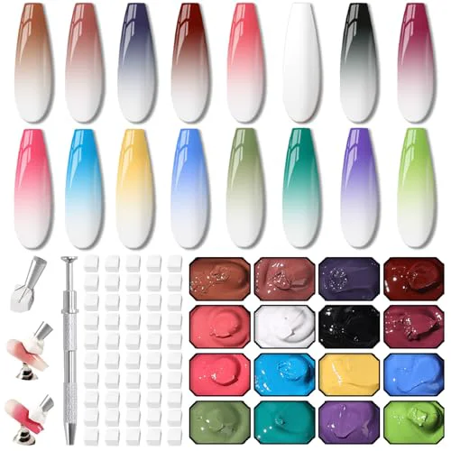 Contemporary Ombre Gel Polish Palette 16Colors Pat Gel Paint Nail Art Kit Sponge Patting Lightweight