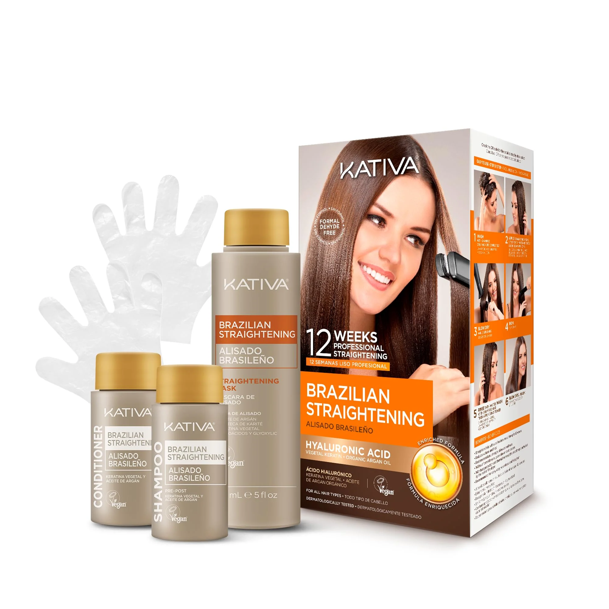 Organic KATIVA Brazilian Keratin Treatment Kit at home Formaldehyde Hair Straightening with Hyaluronic Acid Up to 12 Weeks Frizz Control for Curly Efficient