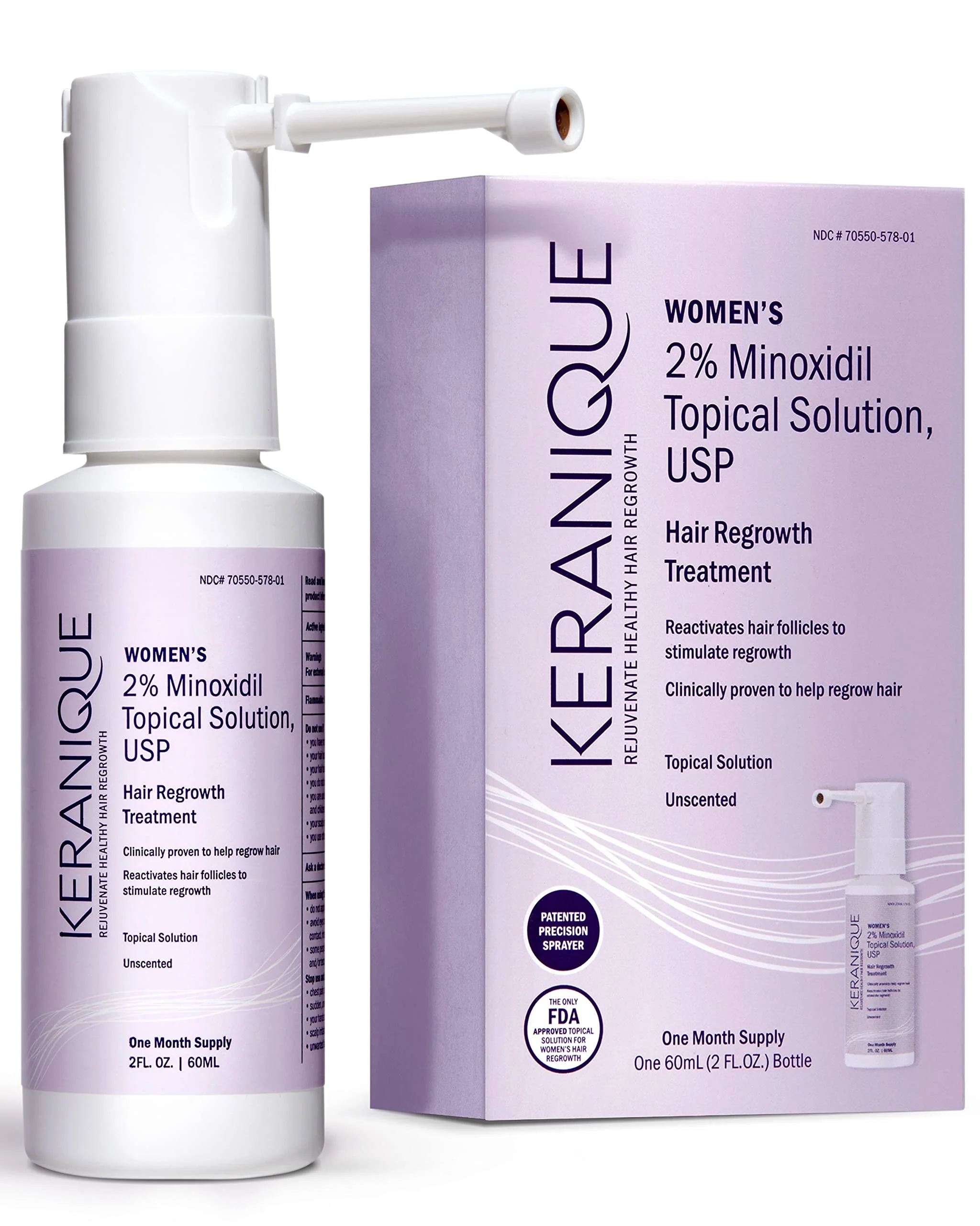 High-Grade Keranique Hair Regrowth Treatment for Women - 2 Minoxidil for Hair Growth Thickening - Topical Solution Scalp Treatment for Hair Loss Thinning w Detailed