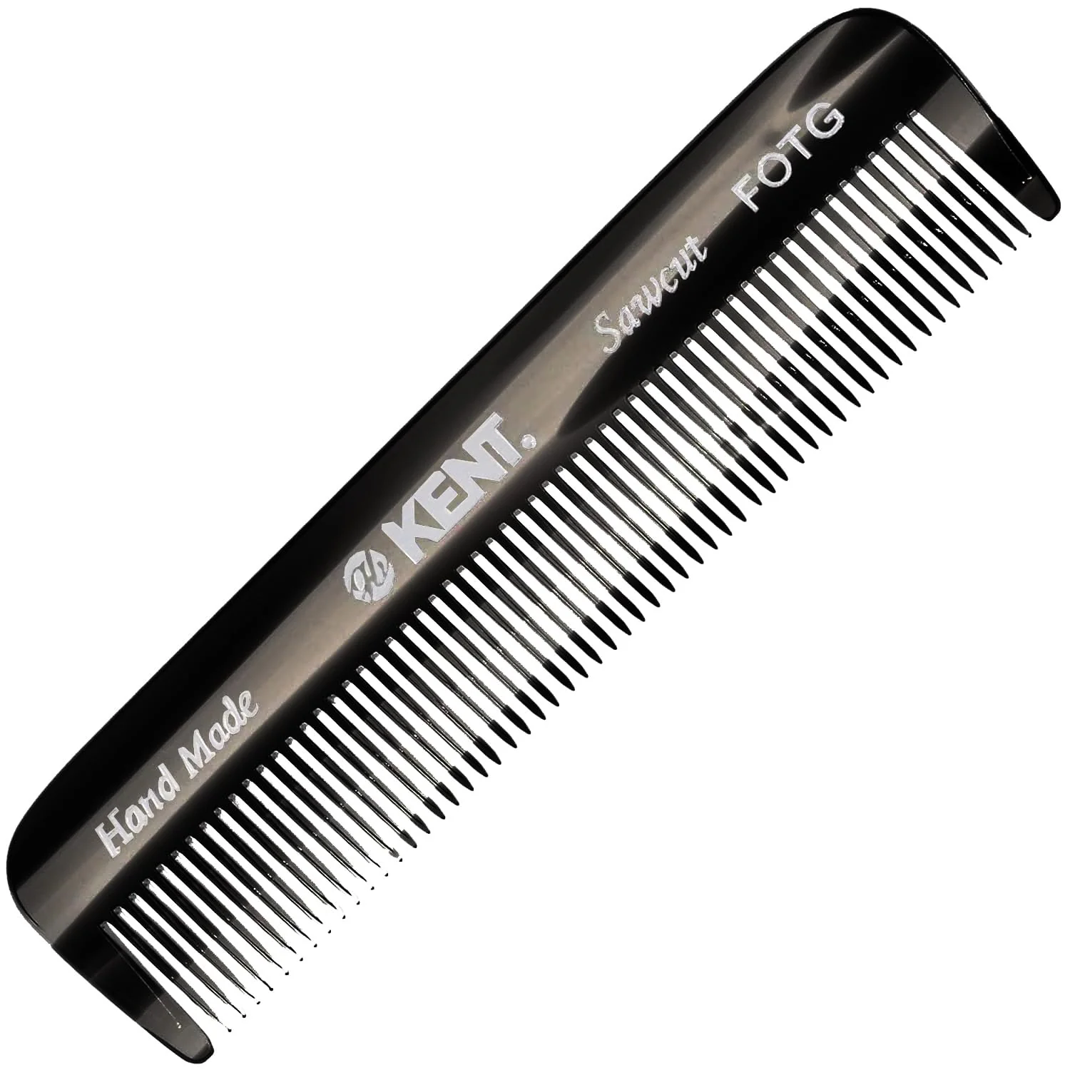 Fashionable Kent FOT Black Graphite Fine Tooth Comb for Men - Handmade Pocket Comb for Travel Styling Fine or Thinning Hair Mustache and Beard Care Natural