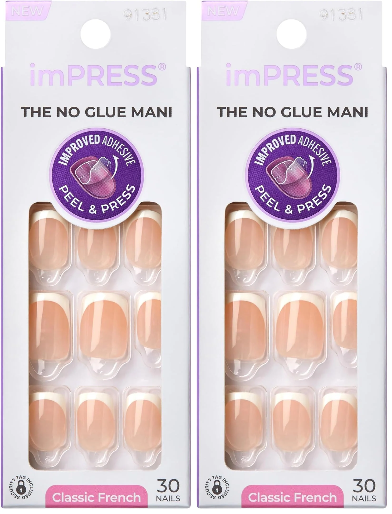 Effective KISS imPRESS No Glue Mani Press On Nails French 'Model' White Short Size Squoval Shape Includes 30 Nails Prep Pad Instructions Sheet 1 Manicure Consistent