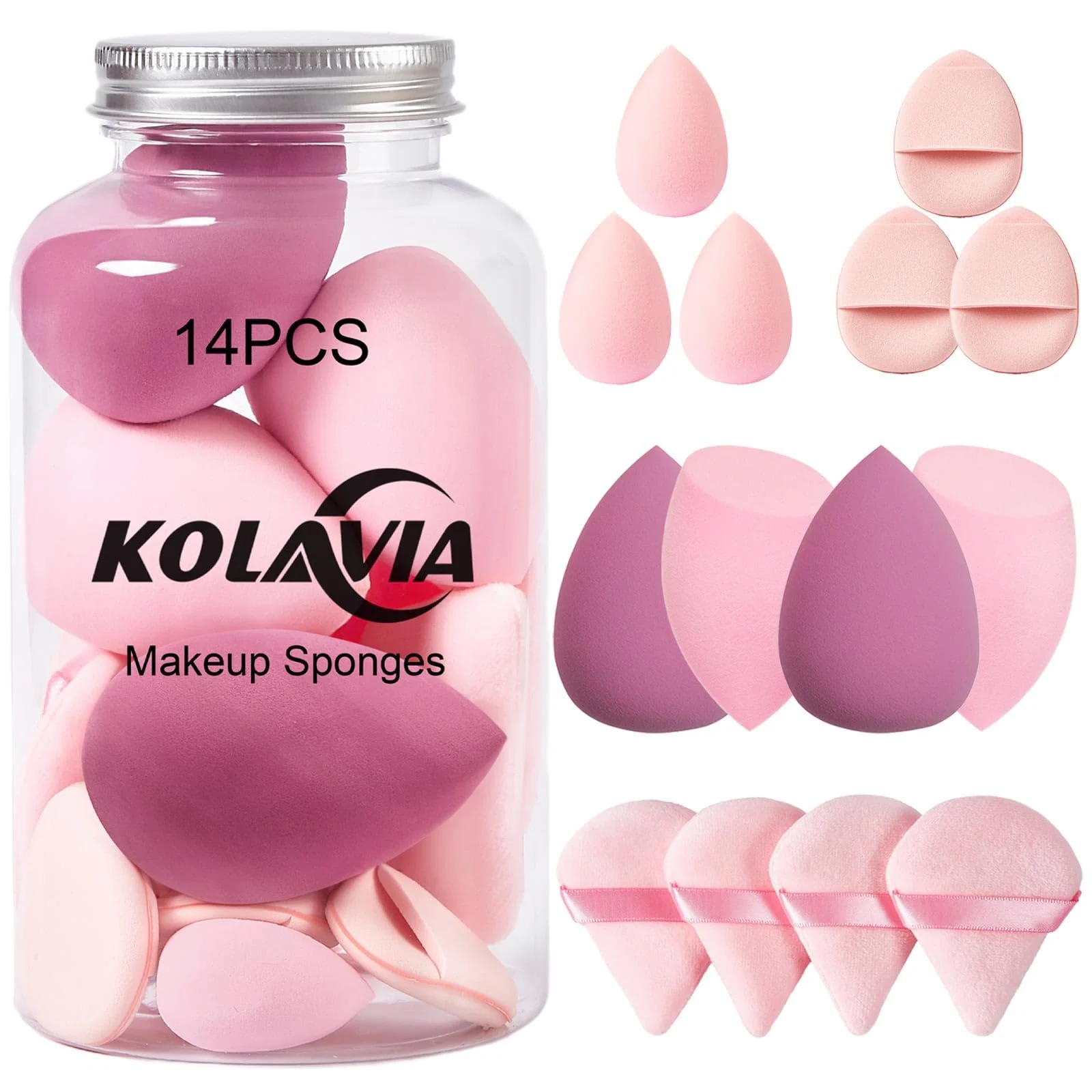 Recyclable 14PCS Makeup Sponge Set Beauty Blender Sponge for Foundation Blending with 3PCS Mini Makeup Sponges 4PCS Triangle Powder Puff Soft Make Up Sponges Pure