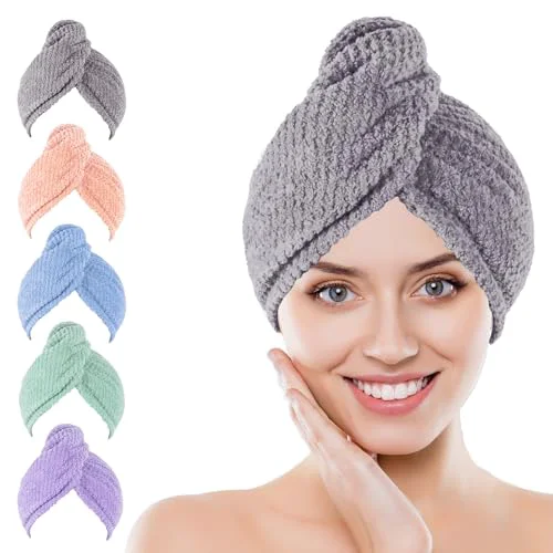 Innovative Kldnkig Soft Microfiber Hair Drying Towel Wrap 5 Pack Elastic Hair Turbans for Fast Drying I for Women Curly Wet Hair Comfortable