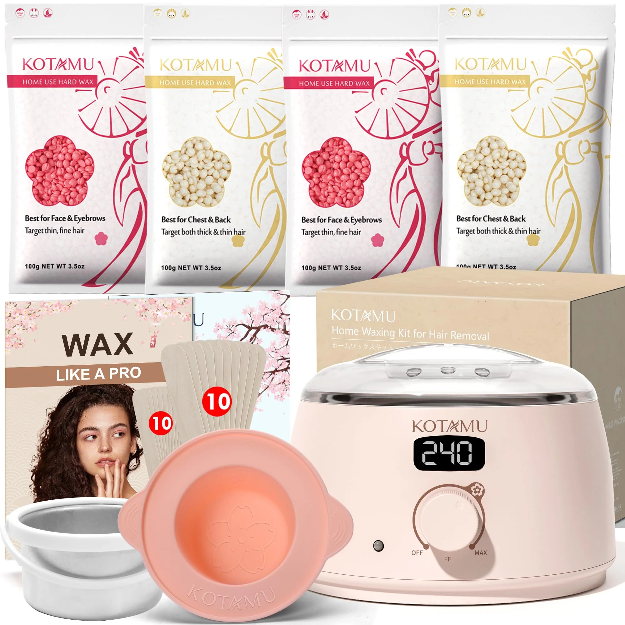 Verified KOTAMU Waxing Kit for Women Men Pink Digital Wax Pot Warmer Hair Removal Practical