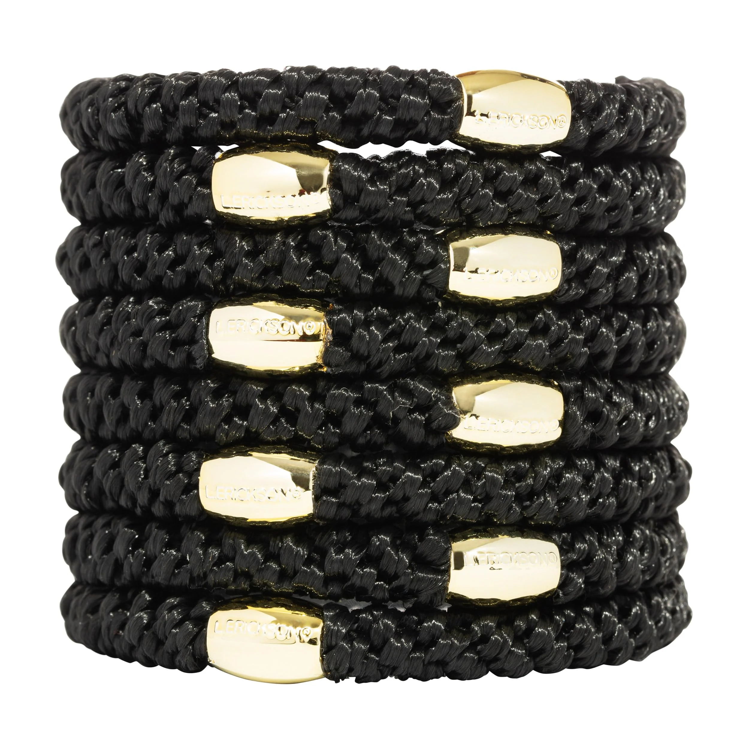 Relaxed Black Hair Ties with Gold Bead for Thick Hair Grab Go Ponytail Holders 8 Pack Black Gold Bead Thick No-Crease Bands with Strong Hold Long-Lasting