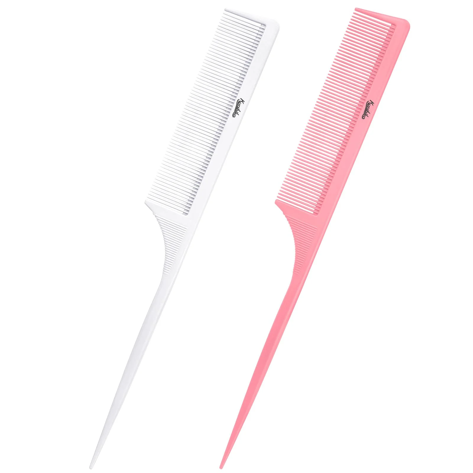 Versatile Rat Tail Comb 2Pcs Carbon Fiber Root Teasing Anti Static Tail Comb for Women Fine Tooth Parting Tip Hair Comb for Styling White Pink Eco-Friendly