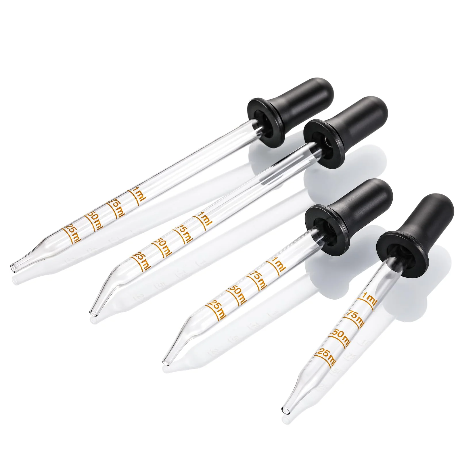 Reusable 4 Pack 1 mL Glass Eye Dropper with Measurement - Long Short Bent Straight Tip Calibrated Glass Medicine Droppers Accurate Dose Pipette Dropper Stylish