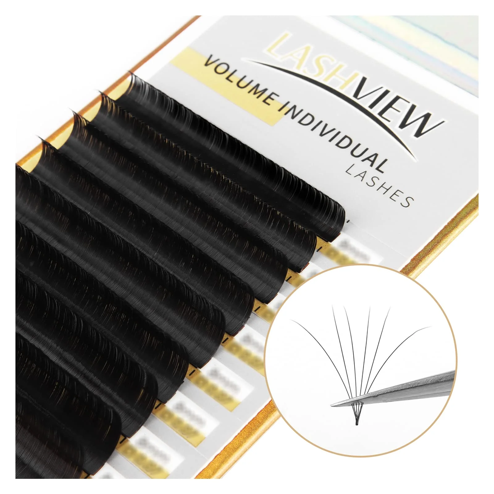 Selected LASHVIEW Rapid Blooming Eyelash Extension 0.07mm Thickness C Curl Length 14mm 3D Volume Fast Fan Eyelash Extension Gap Lashes Professional Salon Use Organic
