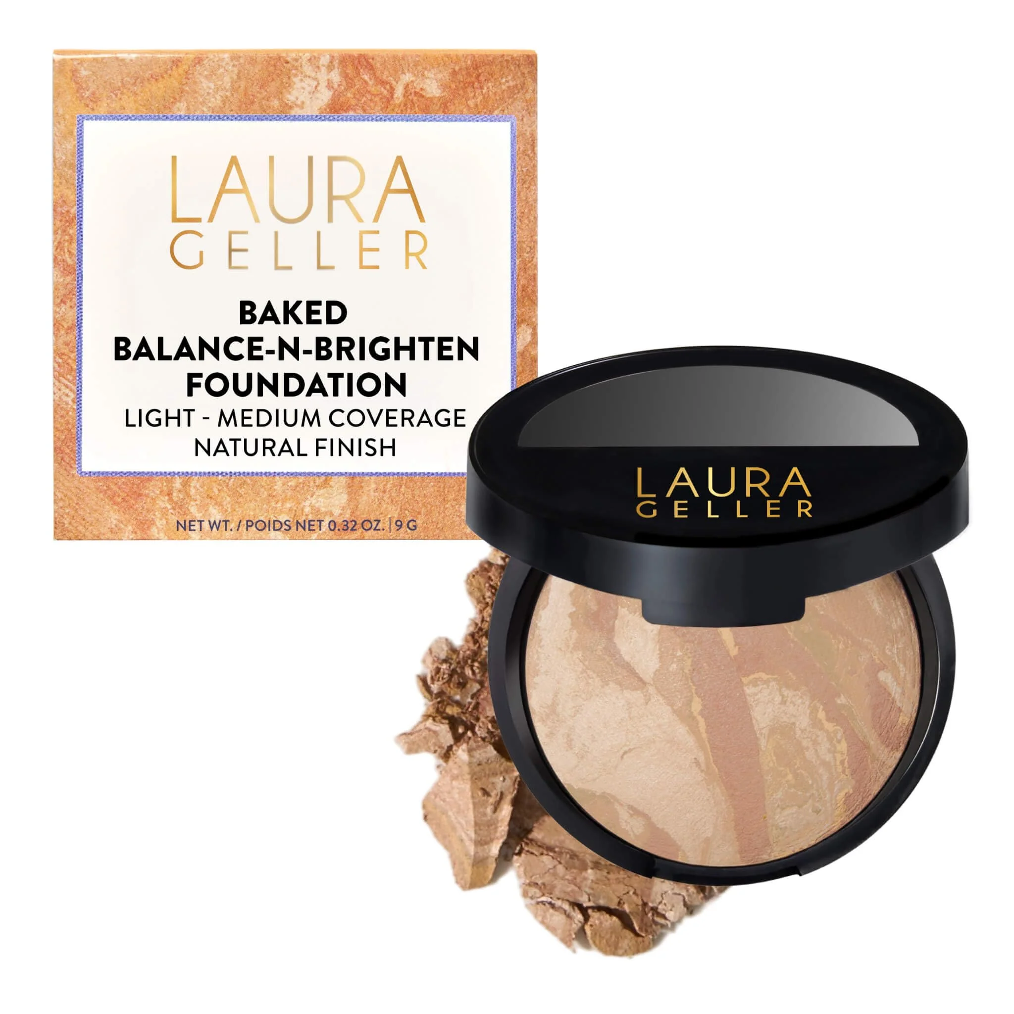 High-End LAURA GELLER NEW YORK Award-Winning Baked Balance-n-Brighten Color Correcting Powder Foundation - Handmade in Italy - Buildable Coverage Matte Finish Genuine