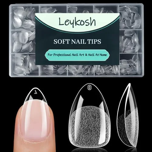 Dependable Leykosh Short Almond Nail Tips 15 Sizes 240 PCS Clear Acrylic Soft Fake Nails Gel Nail Tips Full Cover Pre-Shaped Matte Long Lasting Press on Nails First-Class