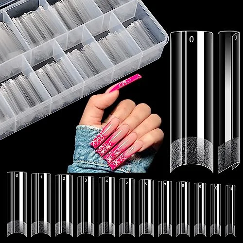 Efficient Lionvison Square Nail Tips NO C Curve 504PCS XL Long Straight Flat Pre Shaped False Nails Half Cover Clear Nail Tips for Acrylic Nails French Nail Reliable