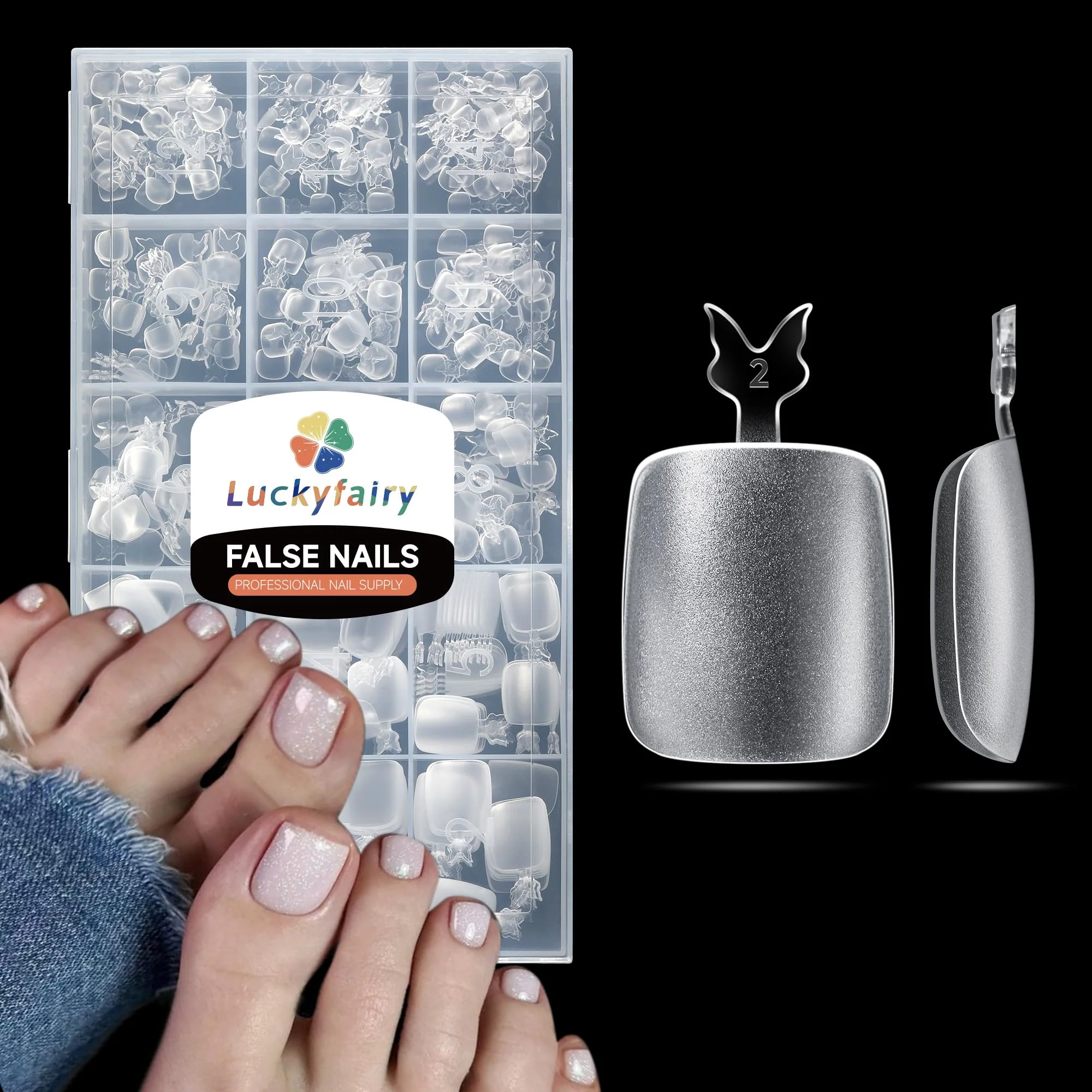High-Performance Luckyfairy Square Toe Nail Tips Full Cover Big Wide Matte Fake Toe Nails 15Sizes Soft Gel Pre-shape Clear Gel Toe Nail Tips Press ons For Nail Premium Material