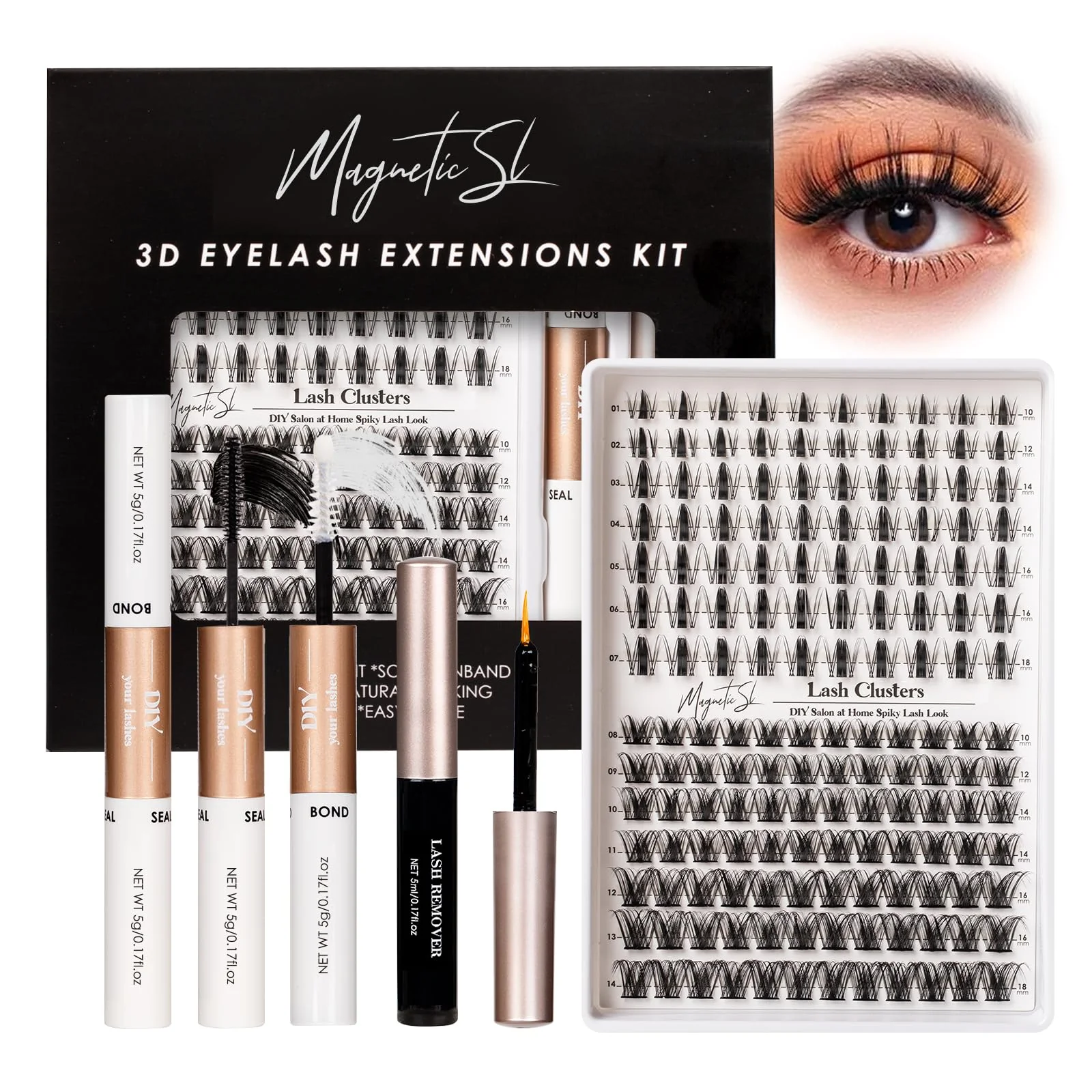 Exclusive Lash Clusters 154pcs Manga Lash Extension Kit Curly 10-18mm Cluster Eyelash Extensions Natural Lash with Bond and Seal-M32 M34 Spiky Natural Secure