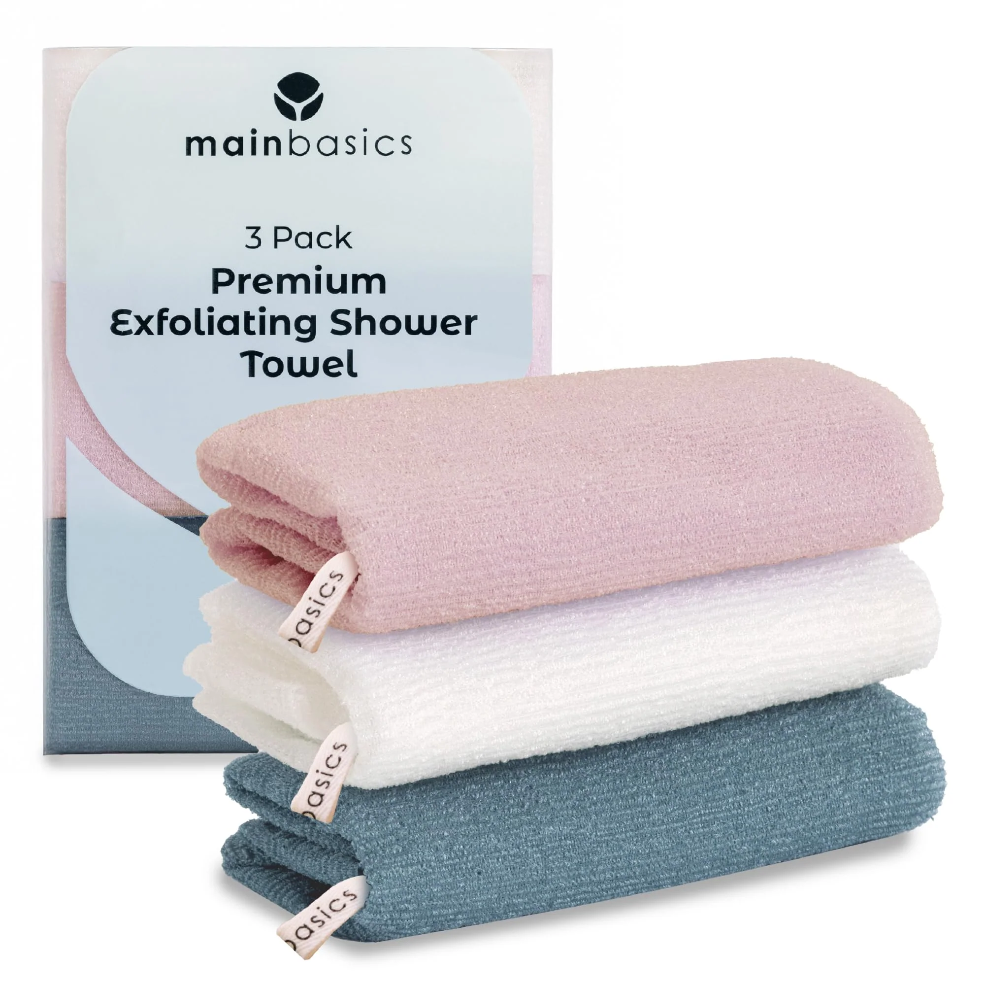 User-Friendly MainBasics Japanese Deep Exfoliating Shower Towel 3 Pack Airy Blossom Exceptional