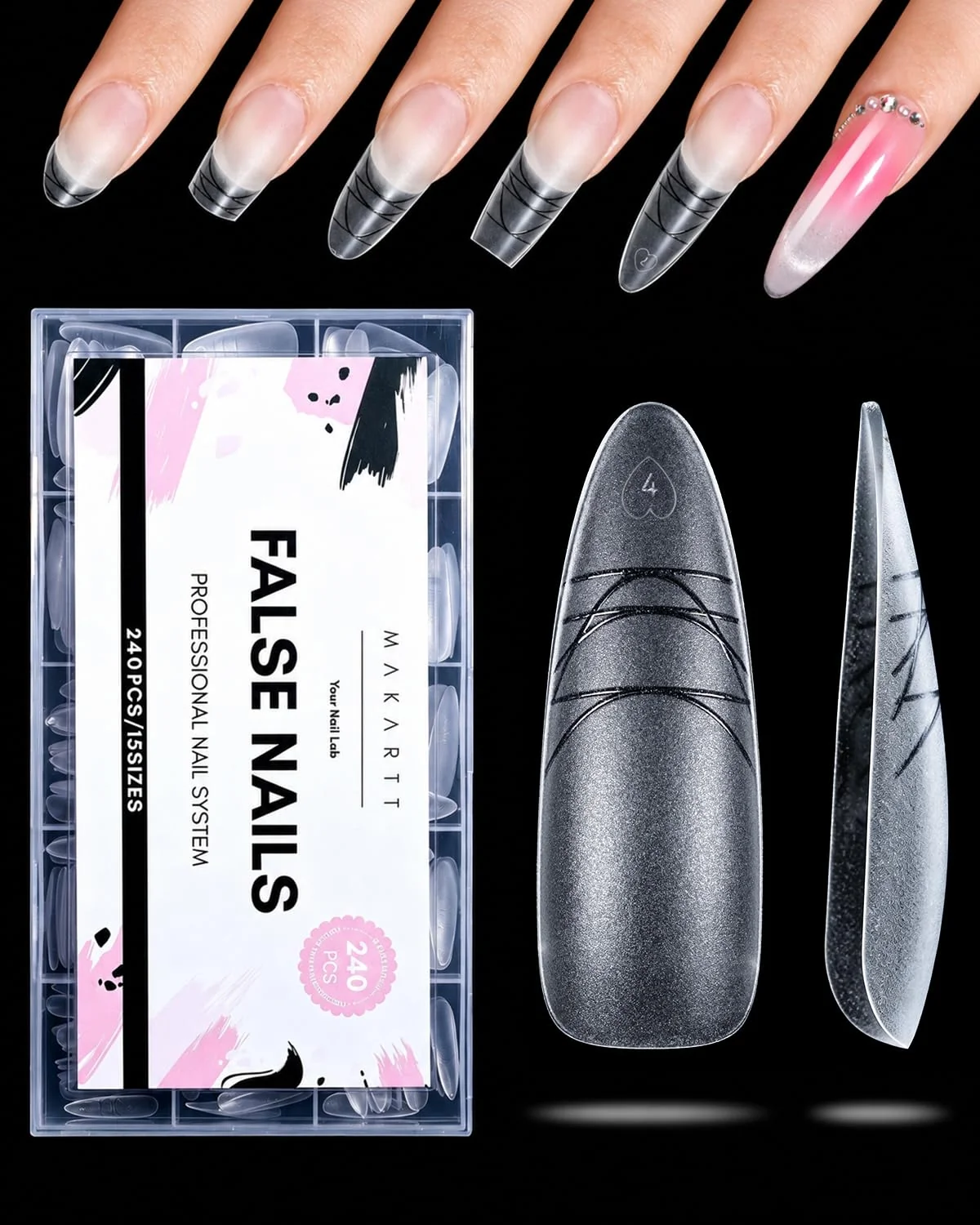Sophisticated Makartt Long Almond Nail Tips with Scales for Convenient Shape Matte 240 PCS 15 Sizes Fake Nails Stiletto - Full Cover Acrylic Press On Nail Powerful