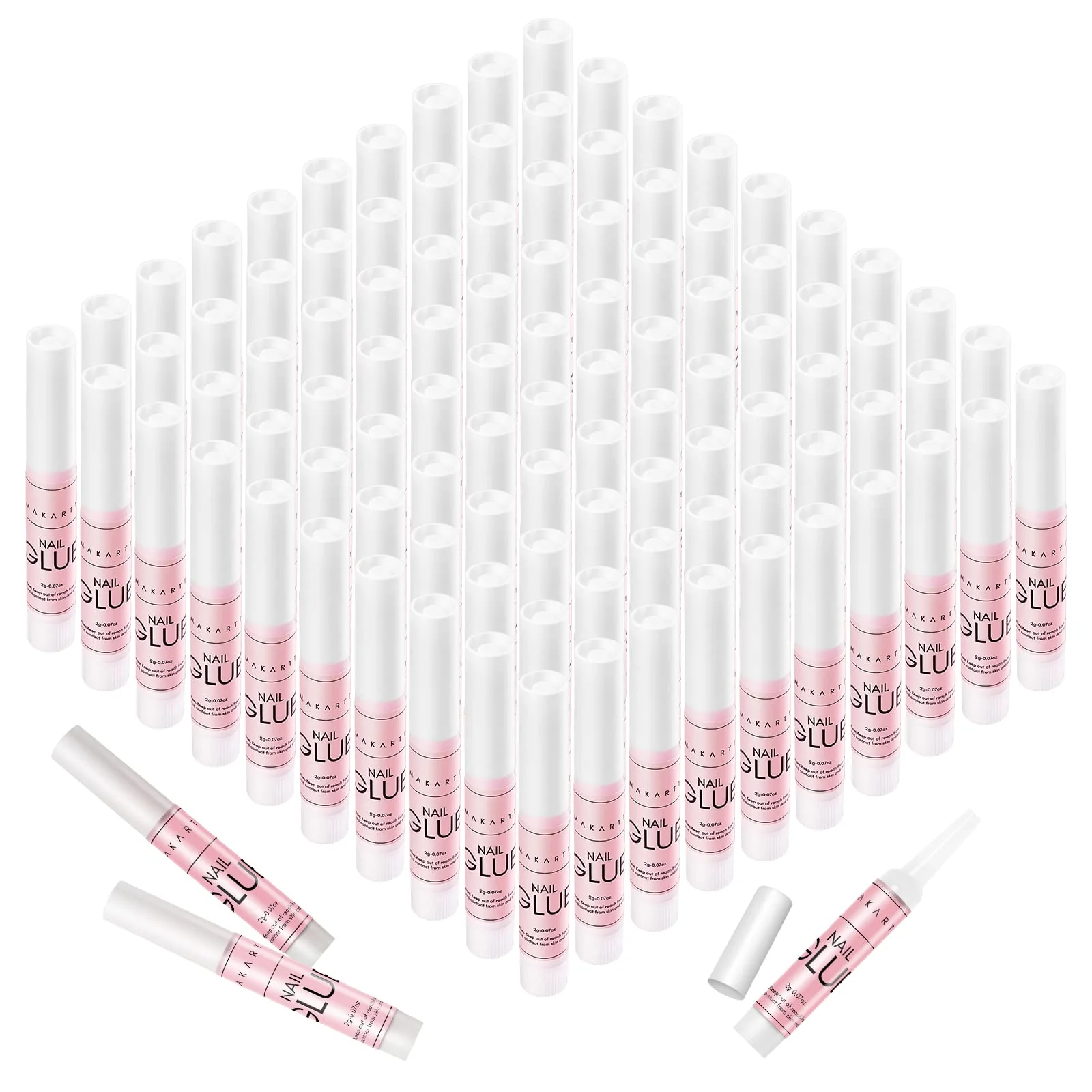 World-Class Makartt Super Strong Nail Glue for Press Ons 100PCS Bulk Long Lasting Professional Adhesive for Fake Nail Tips Strong Quick Air Dry Glue 0.07oz Consistent