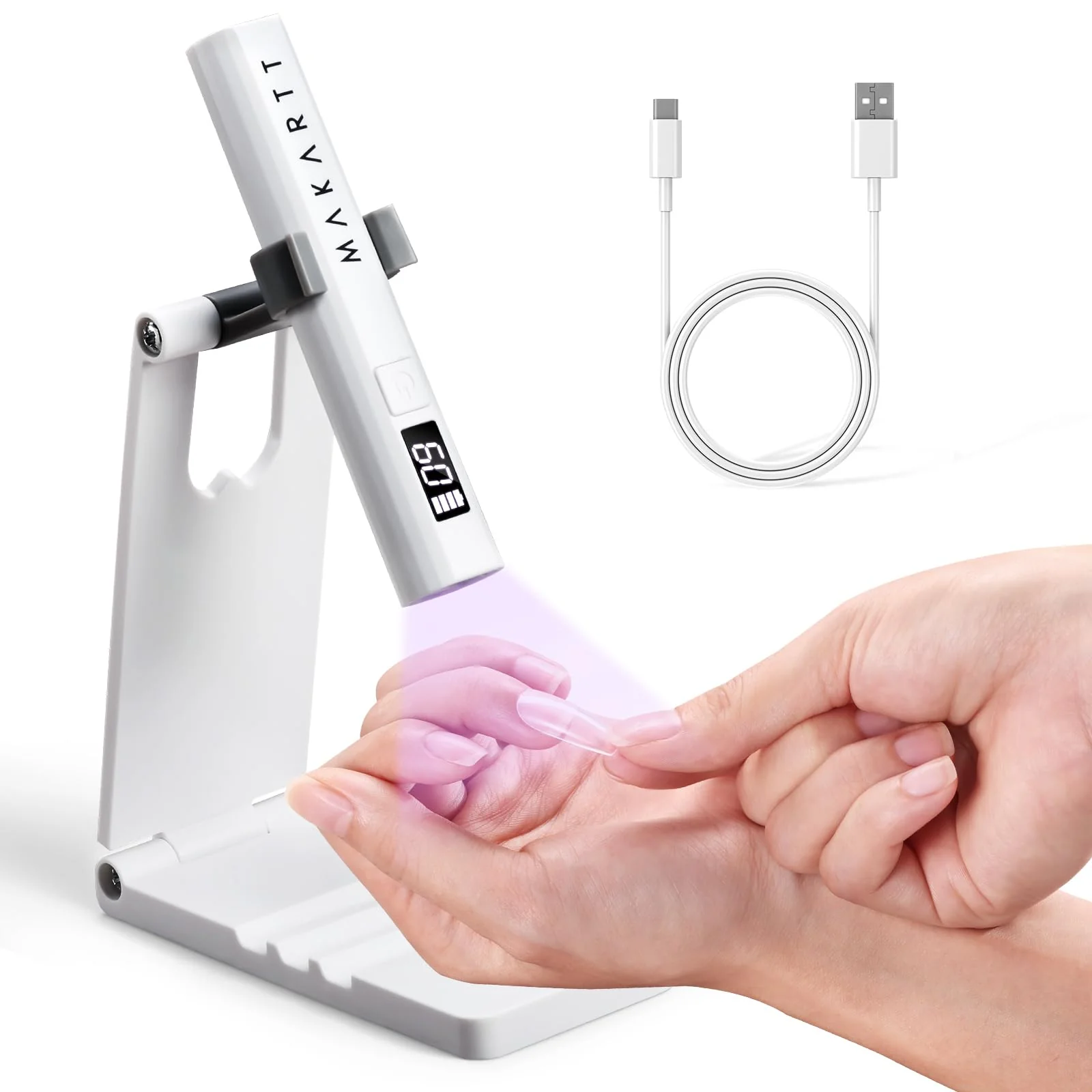 Smooth Makartt UV Nail Lamp with Stand - Handheld UV Light for Gel Nails for Nial Tips Gel Polish USB Rechargeable Fast Curing Flash Cure Lamp with LCD World-Class