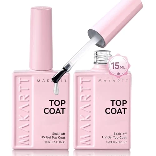 Next-Generation Makartt Gel Top Coat 2 PCS 15ml No Wipe Top Coat Gel Nail Polish Upgrade Diamond-Shine Long-Lasting Clear Gel Polish Soak Off UV LED Lamp Needed Home Lightweight